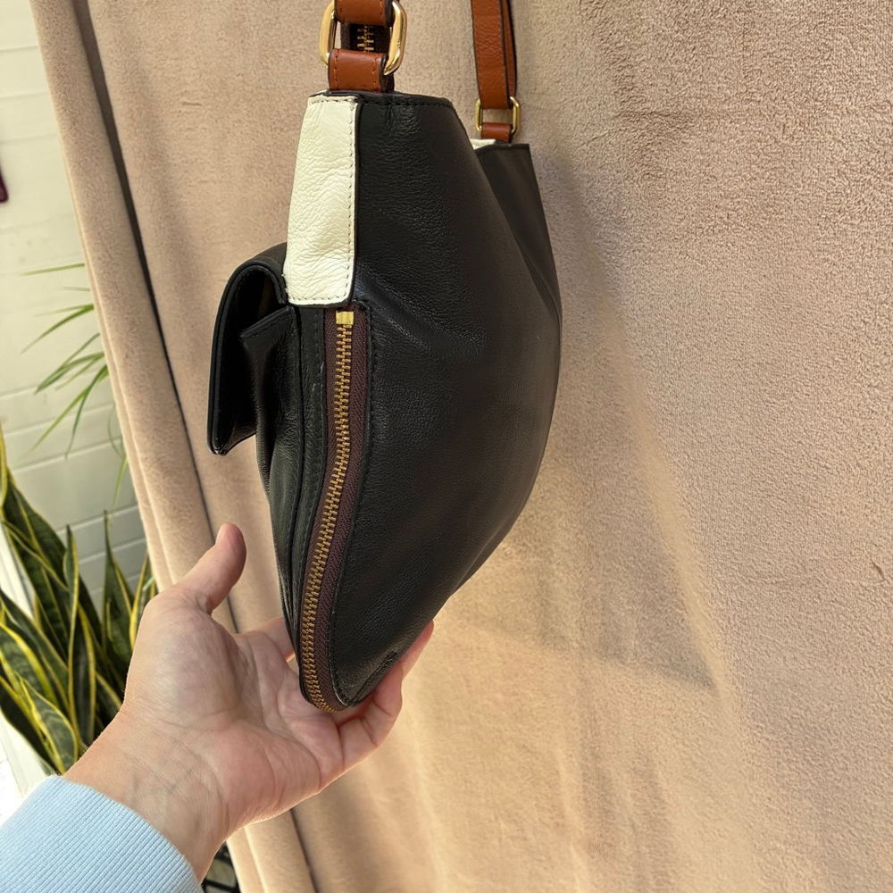 Danier Crossbody Bag Black, Tan & Cream Real Leather Timeless Vintage Neutral - Picture 10 of 16